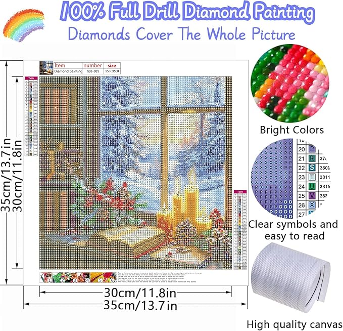 Accompany Wind Christmas Diamond Art Kits for Adults, Christmas Window Diamond Painting Kits, 5D Round Drill Diamonds Gem Art Craft for Home Wall Decor Gifts 14x14 Inch