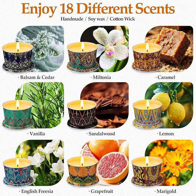 Scented Candles Set, 18 Pack(40oz) Travel Soy Wax Candles Bulk, Long Lasting Aromatherapy Candle Gift Set for Women, Home Fragrance, Valentine's Day,Relaxation & Stress Relief