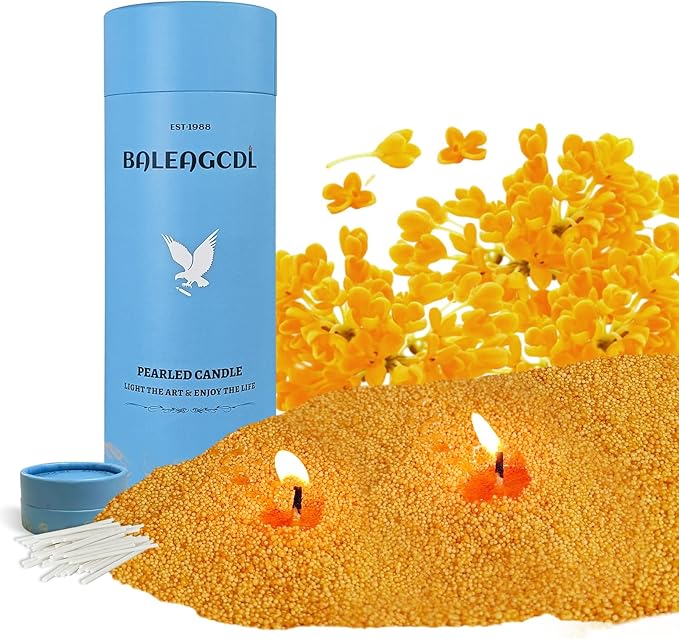 Pearled Candle 18oz(1.1lb) with 30 Cotton Wicks Amber Whispers of Osmanthus - Long Lasting Powder Sand Wax Refillable Scented Candles Perfect for Home Decorative DIY