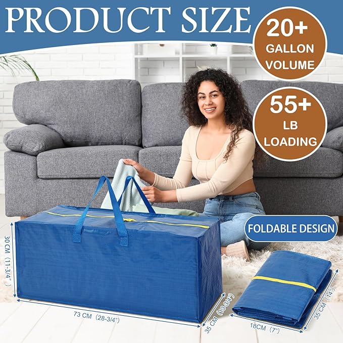 4 Pack Extra Large Moving Bags with Backpack Straps Heavy Duty Storage Bags with Handles Strong Zippers Space Saving Heavy Duty Storage Tote Alternative to Moving Boxes and Bins, Blue