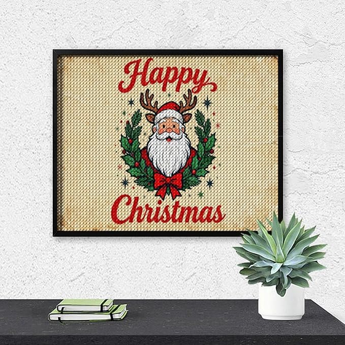 AIVKIEJK Diamond Painting Kits for Adults - Christmas Santa Claus Holly Berries & Snowflakes Painting DIY 5D Full Drill Diamond Dots Paintings with Diamonds Gem Art and Crafts Home Decor 16"x20"