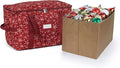Covermates Keepsakes Adjustable Ornament Storage Bag – Heavy-Duty Polyester, Padded Dividers & FlexGrid Trays – Protective Holiday Ornament Organizer with Handles & Label Window, Red Snowflake