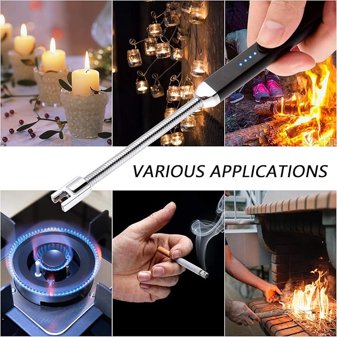 MEIRUBY Electric Candle Lighter, Birthday Christmas Stocking Stuffers Gifts for Women Mom Men Wife Sister, USB Arc Rechargeable Windproof Long Lighter for Candle BBQ Housewarming Gift Idals