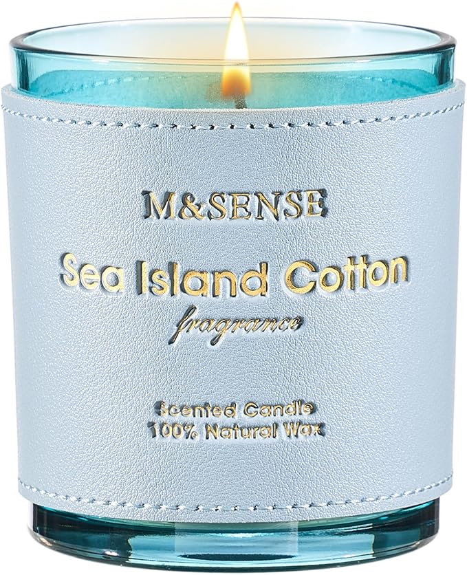 M&SENSE Summer Sea Scented Candles, Vegan Soy Wax, 10oz 42-Hour Non-Toxic Clean Burn, Fresh Linen Cotton Scents for Bathroom, Relaxing Aromatherapy Gifts for Women Men