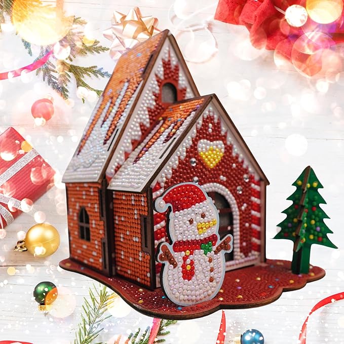 Party Ready 3D Diamond Painting Gingerbread House Christmas Cabin Kit – DIY Holiday Décor, Full Drill Mosaic Art, Festive Craft Kit (Christmas Cabin)