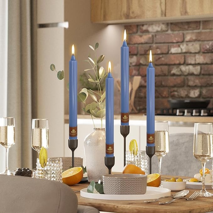 Haze Blue Candlesticks 10 inch Taper Candles- Dripless and Smokeless Candle Unscented - Slow Burning Candle Sticks - Pack of 4
