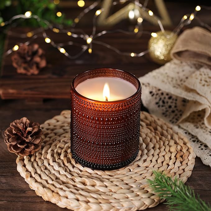 DARJEN 14 OZ Amber Candle Jars for Making Candles- 8 Pack Empty Glass Candle Making Jars with Bamboo Lids and Labels, Candle Making Supplies Candle Containers for Home DIY