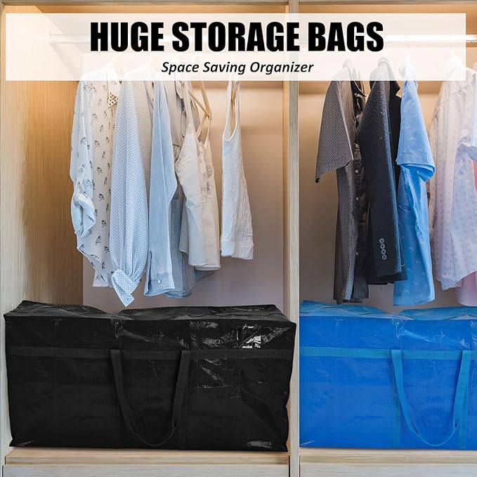 Windyun 4 Pack 98 Gallon Extra Large Moving Bags XXL Heavy Duty Storage Bag with Strong Zipper Handle Jumbo Big Tote Box Foldable for College Dorm Travel Clothes Duffle Blanket Pillow(Mixed Color)