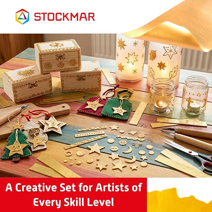 Stockmar Decorating Beeswax Narrow Sheets - Gold, Box of 12 Sheets of Modeling Beeswax for Candle Making Kit, DIY Crafts for Adults, Stocking Stuffers for Kids, Teens at Home Or School