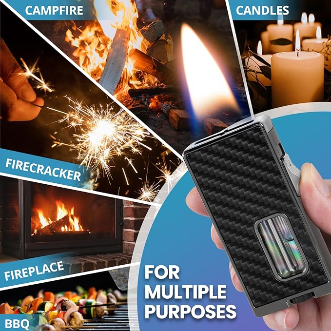 CHOICEDC Cool Lighters for Men, Refillable Soft Flame Butane Lighter, Vintage Lighters with Unique Shake Ignition, Visible Gas Tank, Adjustable Wide Flat Flame Lighter, Gifts for Men Women, No Fuel