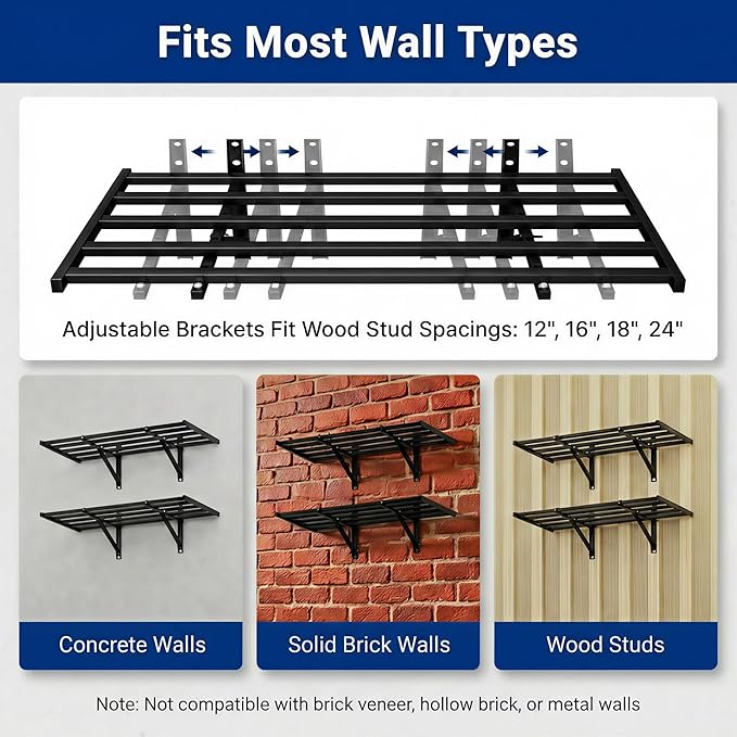 FLEXIMOUNTS 2x4ft Garage Wall Shelving, 2-Pack Heavy Duty Garage Shelving Wall Mounted with 8 Hooks, 400lbs Capacity, Storage for Power Tools, Garden Supplies, Storage Bins, Lite Series