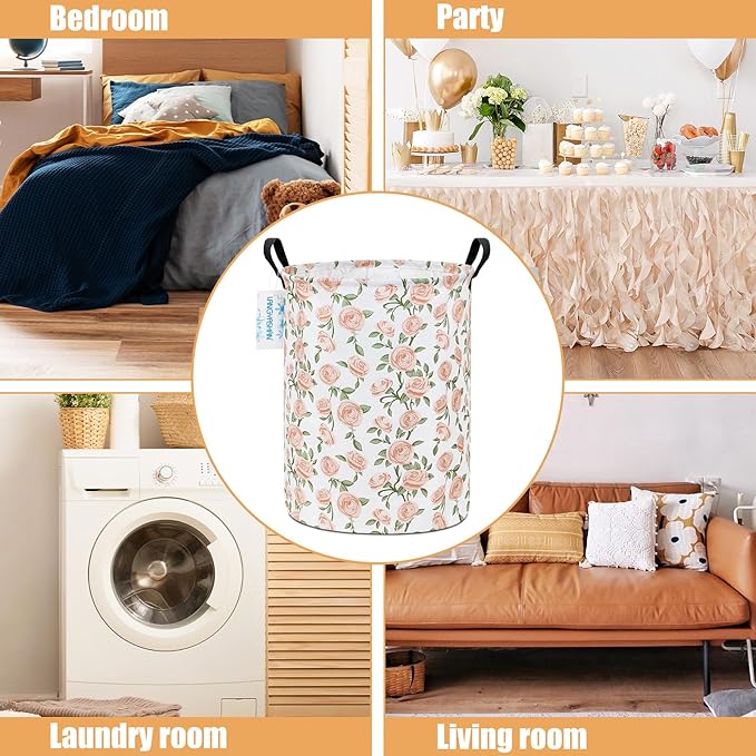 LANGYASHAN Laundry Basket Canvas Fabric Collapsible Organizer Basket for Storage Bin Toy Bins Gift Baskets Bedroom Clothes Children Nursery Hamper (Rose)