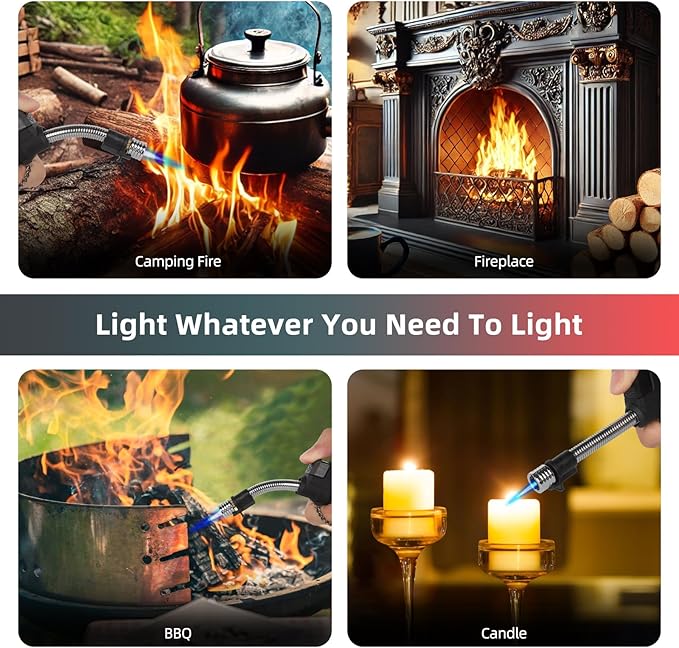 Navpeak Mini Camping Torch Lighter Handy Portable Flexible Wand Telescoping Burner Head Windproof Flame Butane Refillable for Hiking Campfire Candle Grill Fireplace Outdoor(Buatne Not Included)(Black)