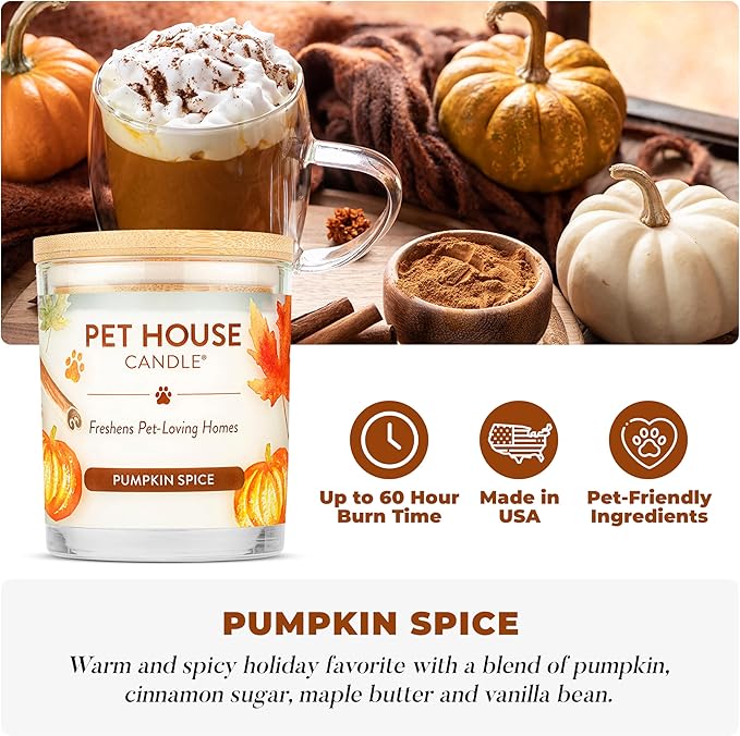 One Fur All Pet Odor Candles 2 Pack, Plant-Based Soy, Clean Burning Scented Candles for Pet Loving Homes - Pumpkin Spice, Apple Cider 2 Pack
