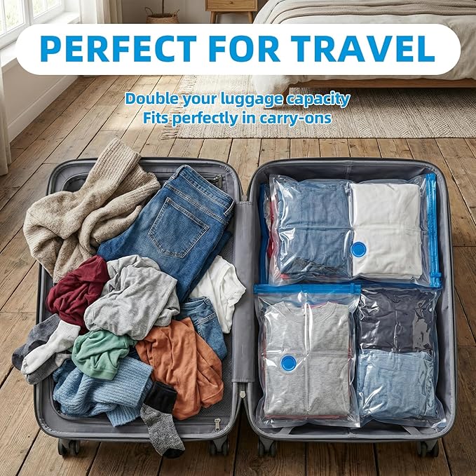 KMOSENIA Vacuum Storage Bags with Electric Pump, Vacuum Seal Bags, Space Saver Compression Bags for Clothing, Pillows, Blanket, Bedding Comforters, Travel Lugggage, 10 Combo