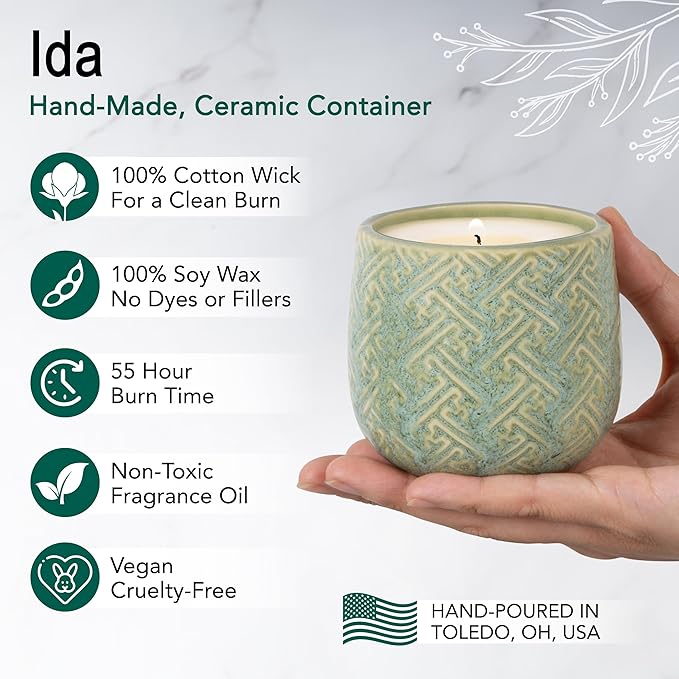 Hyggelight - The Growing Candle, Lavender Scented, 10oz Ceramic Pot, Single Wick Aromatherapy Candles, 100% Soy for Women and Men, Ida
