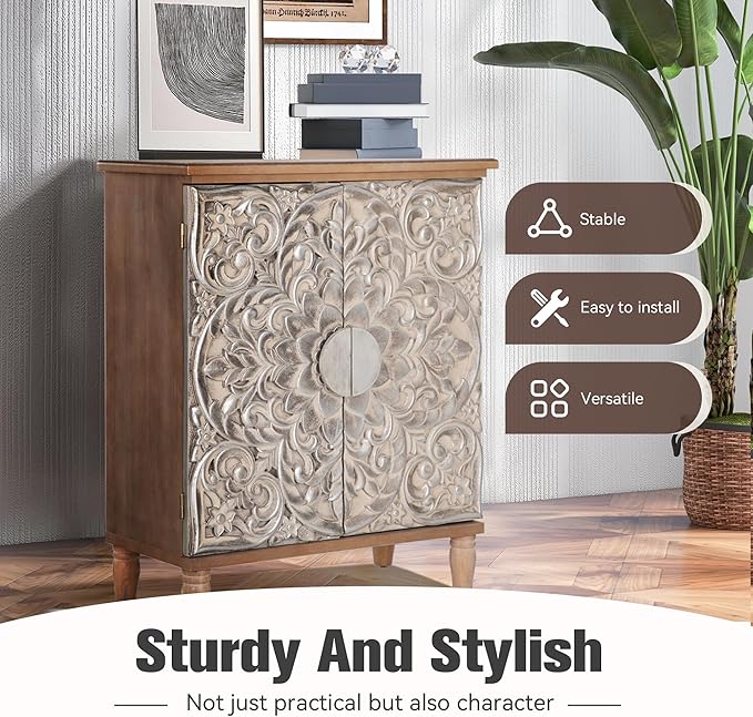 PHI VILLA Accent Cabinet with Doors - Antique Storage Cabinet for Entryway Buffet Sideboard