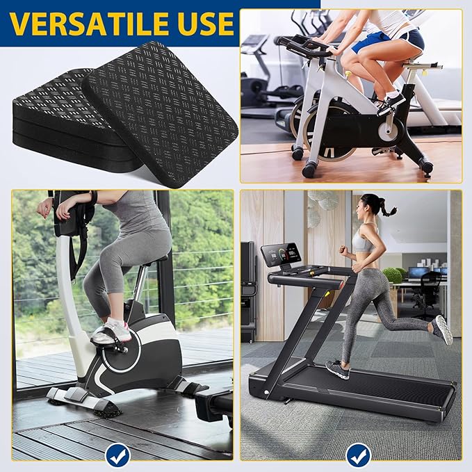 4pcs Non-Slip Treadmill Pads Anti-Vibration Exercise Equipment Mats 10x10x1cm for Hardwood and Carpet Floors Home Gym Protection