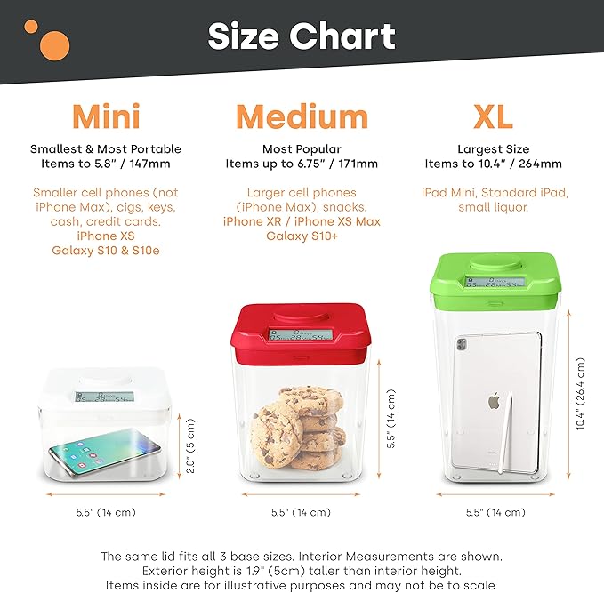 kSafe Time Locking Container Mini - Habit Control Device, Snack Safe, Tech Lock Box, Medication Timer Box, No Overrides, BPA-Free Plastic, 4.25” W x 3” H, White Lid, Clear Base