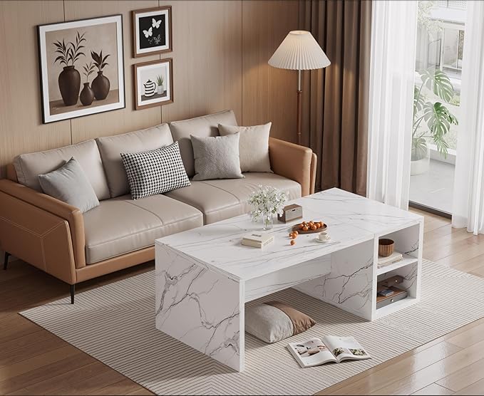 78.7" Large Imitation Marble Kitchen Island with Storage Space,Modern Dining Table with Mini Fridge Space for Kitchen, Dining Room, Home Bar, White
