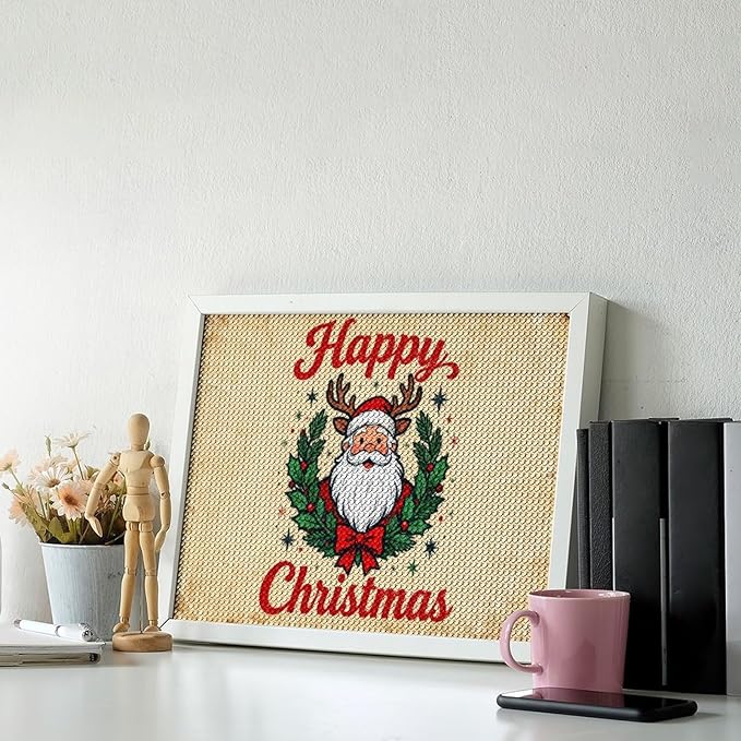 AIVKIEJK Diamond Painting Kits for Adults - Christmas Santa Claus Holly Berries & Snowflakes Painting DIY 5D Full Drill Diamond Dots Paintings with Diamonds Gem Art and Crafts Home Decor 12"x16"