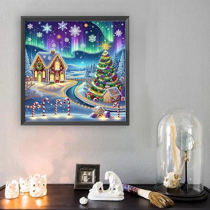 5D Aurora Xmas House Special Shape Diamond Art Kits for Beginners, Christmas Winter Theme Diamonds Painting Kits for Adults,DIY Crystal Rhinestones Diamond Paintings for Home Wall Decor 12×12Inch