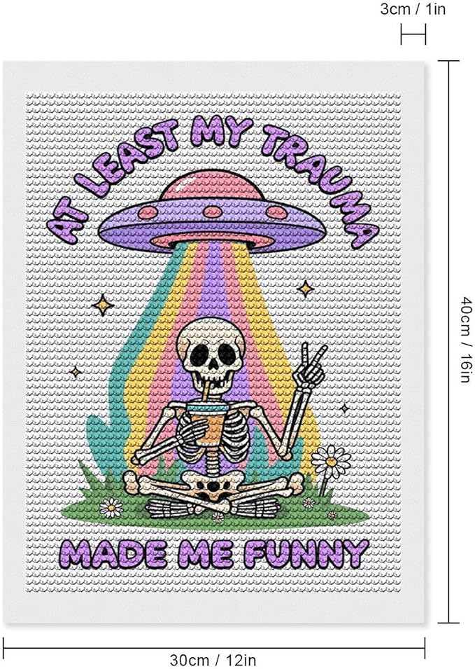 KIVJMSIDJA Skull Skeleton “At Least My Trauma Made Me Funny” Diamond Art Kits for Adults for Beginners, 5D Full Diamond Art Paint 12"x16"