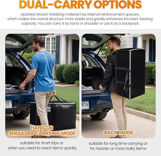 StoreHappily Heavy-Duty & Extra Capacity Moving Bags with Backpack Straps, Storage Totes with Double Zipper & Strong Handles, Packing Bags Alternative to Moving Boxes, Moving Supplies (4 Pack, Black)