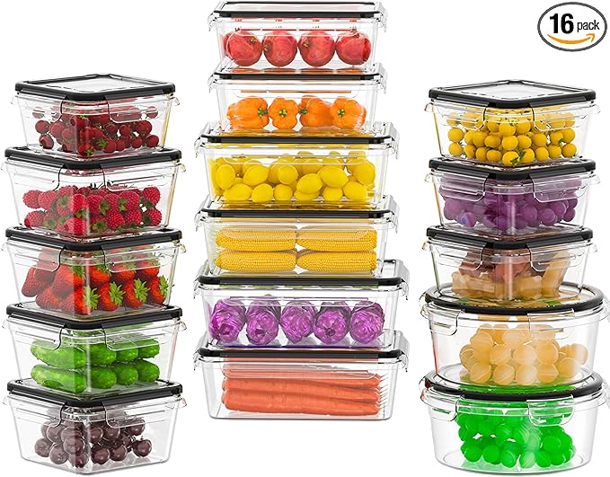 32 PCS Plastic Food Storage Containers with Lids Airtight, BPA-Free Leakproof Meal Prep Container Set for Kitchen Storage Reusable, Microwave Dishwasher Safe Stackable with Labels & Marker