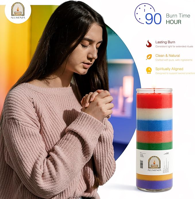 3 Pack 7 Color 7 Day Candles in Glass Jar – Paraffin Wax, Clean Burning Unscented | Large & Tall Devotional Prayer Pillar Candles for Home, Memorial, Spells, Long Lasting