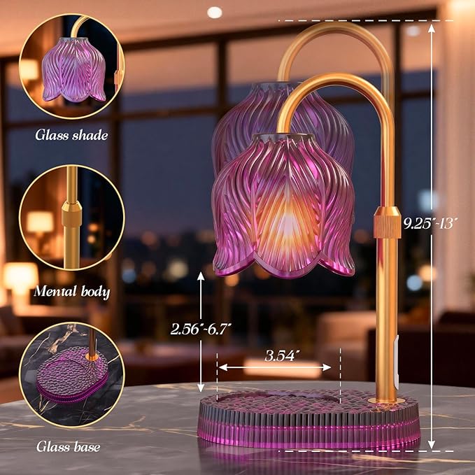 Candle Warmer Lamp with Adjustable Height - Flameless 4-Level Dimmable Wax Warmer, Timer Function & Stylish Design in Multiple Colors (Pink)