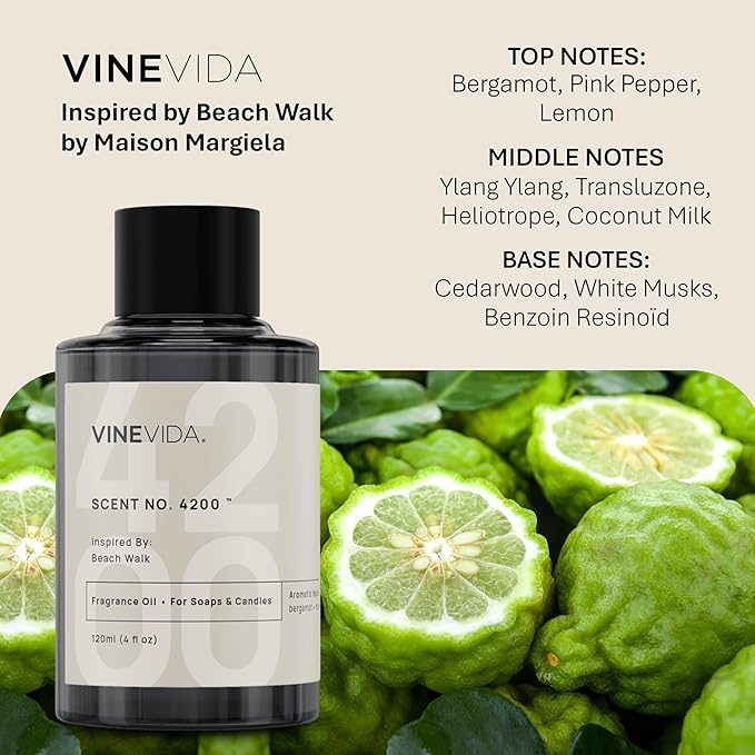 VINEVIDA [120 Ml] Scent NO. 4200 Inspired by Beach Walk | Premium Fragrance Oil for Candle Making & Soap Making | Candle Scents for Soy Wax | Scented Oils for Car Freshies & Bath Products