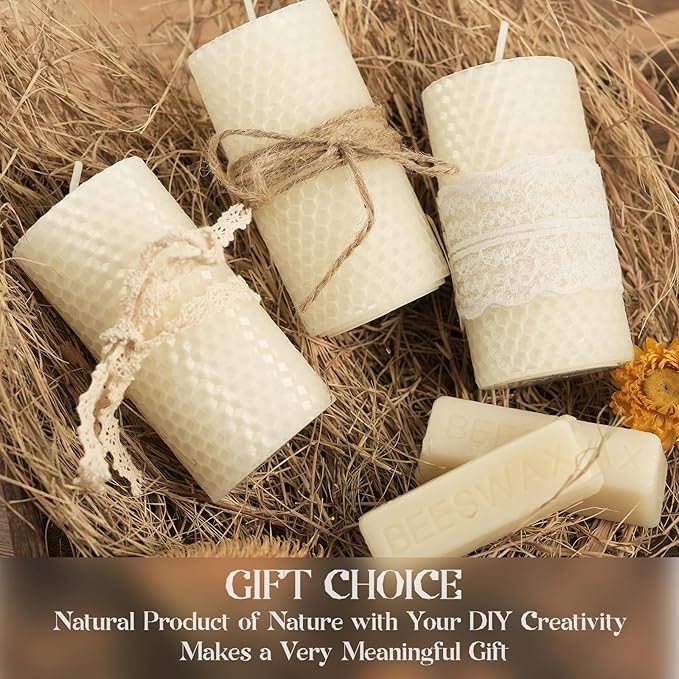 8 Packs White Beeswax Candles, Natural Beeswax Pillar Candles for Home Decor, Hand-Rolled Unscented Bees Wax Candle for Air Purify, Holiday Decor, 2x4 Inch