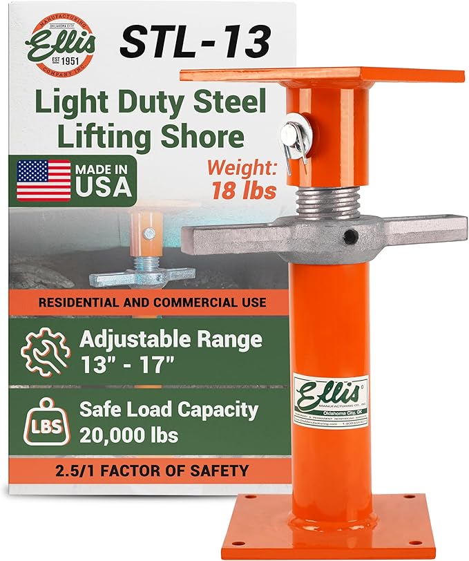 Ellis Manufacturing Light-Duty Steel Construction Jack - Adjustable Screw Jack Post for Floor Leveling, Beams, and Concrete - 20,000 lb Load Capacity - 13"-17" Adjustment, House Jacks for Leveling