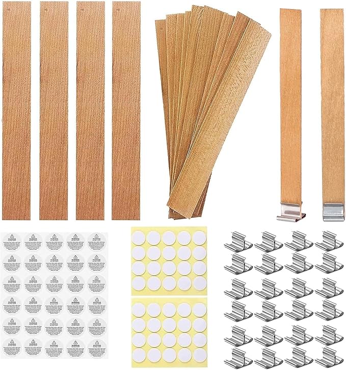 460 Pcs Wooden Candle Wicks Kit Crackling Wood Wicks 5.1 X 0.5 Inch 200 pcs Natural Candle Wood Wicks with Stand Candle Cores for DIY Candle Making Craft Wood Wicks for Candle Making
