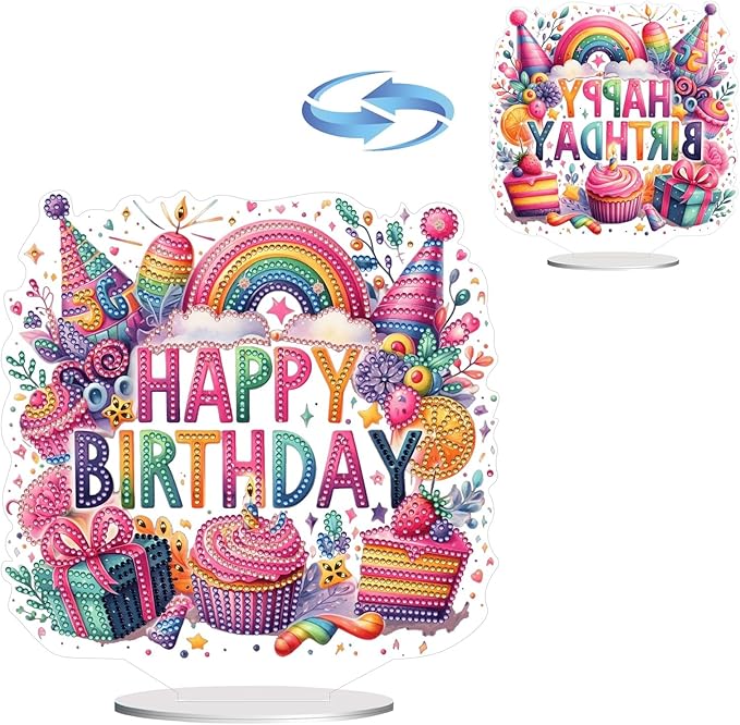 ARTopet DIY Diamond Desktop Ornament PET Irregular Shape Special Shaped Crystal Double Sided Pattern Single Sided Diamond Art Painting Tabletop Home Ornaments Decor-Happy Birthday