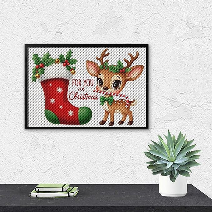 AIVKIEJK Diamond Painting Kits for Adults - Deer Sugar Bell Holiday Christmas Painting DIY 5D Full Drill Diamond Dots Paintings with Diamonds Gem Art and Crafts Home Decor 8"x12"
