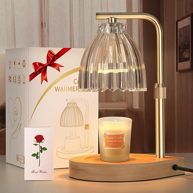 Birthday Gifts for Women Candle Warmer Lamp with Adjustable Height, Timer & Dimmer, Birthday Gifts for Women, Elegant Gift Box & Greeting Card, Candle Lamp with 2 Bulbs for Home Decor/Bedroom/Office