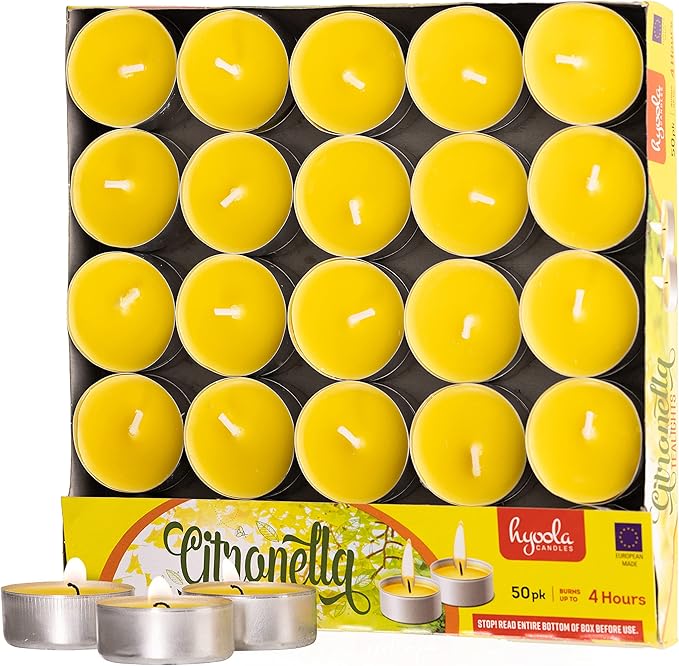 Hyoola Tealight Citronella Candles - Anti Mosquito Candle - 4 Hour Burn - 50 Pack - DEET Free