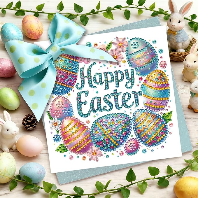 DoxQcs 5D Diamond Art Painting Greeting Cards Kit, DIY Cards for Blessings Congratulations Gifts, Greeting Card Set for Birthday Thanksgiving Day Christmas Halloween-Easter Font