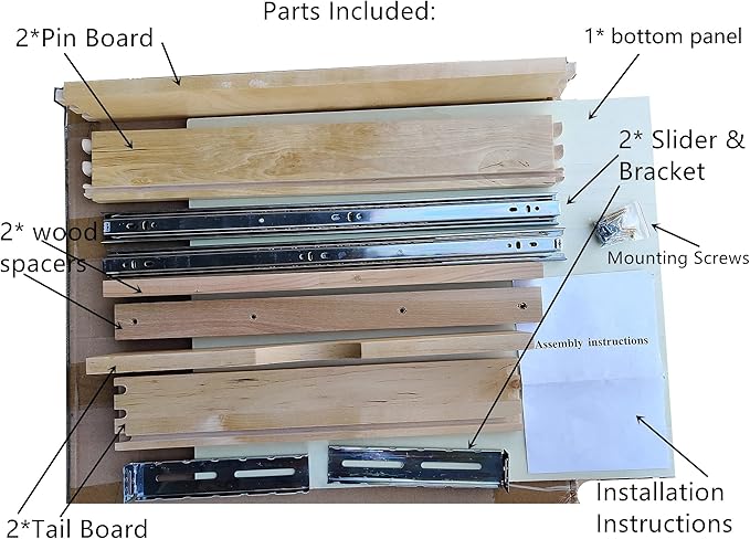 Solid Wood Pull Out Drawer 27" W × 21" D for Kitchen Cabinets, Roll Out Tray with Full Extension Slides, Natural Wood, DIY Assembly