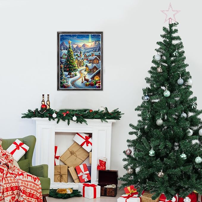 DOMROM Christmas Diamond Painting Kits, Village 5D Diamond Art Kits,Gem Art Painting with Diamonds Dots, Arts and Crafts for Beginners Adult Wall Decor 12 x 16inch