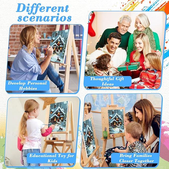 Skyboda Christmas Paint by Numbers Kit for Adults Beginners with Frame, Landscape Adult Paint by Number Kits on Canvas, Easy DIY Oil Painting Kits for Home Decor, 8x12in