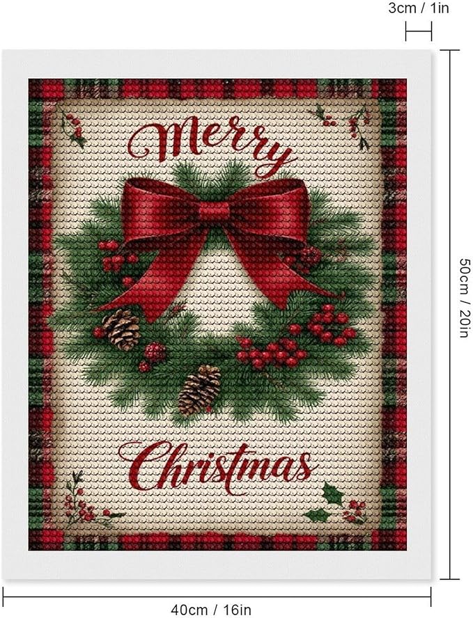 AIVKIEJK Diamond Painting Kits for Adults - Merry Christmas Red Bow & Pine Cones Painting DIY 5D Full Drill Diamond Dots Paintings with Diamonds Gem Art and Crafts Home Decor 16"x20"