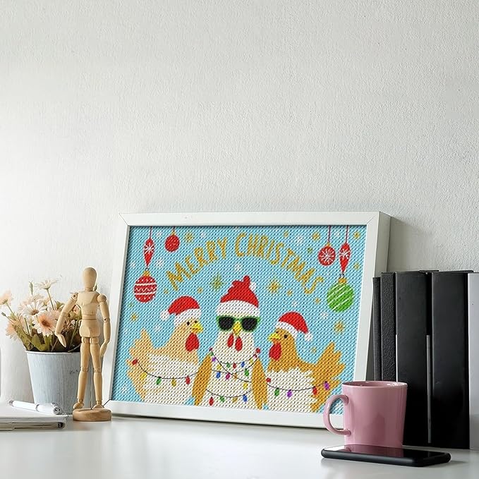 AIVKIEJK Diamond Painting Kits for Adults - Christmas Rooster Santa Hat & Fashion Glasses Painting DIY 5D Full Drill Diamond Dots Paintings with Diamonds Gem Art and Crafts Home Decor 8"x12"