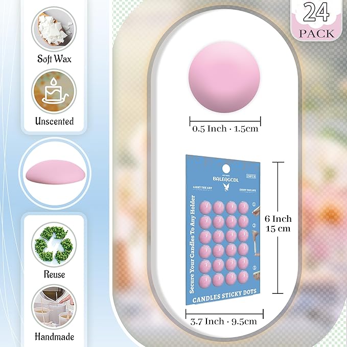 Candle Sticky Dots-Pink Candles Accessories-Wax Dots Adapter-Candle Adhesive (Set of 24 Dots)