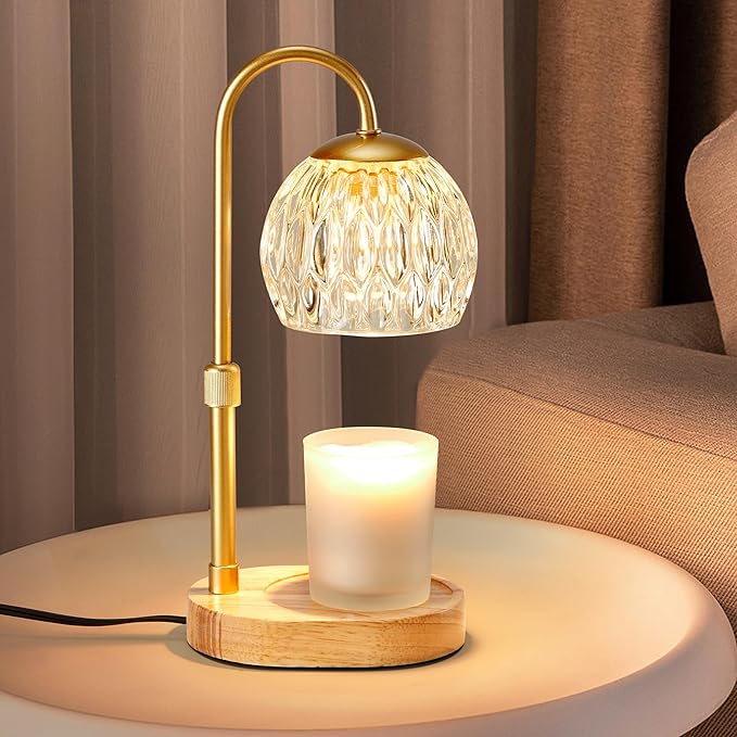 Dreamholder Candle Warmer Lamp, Glass Electric Wax Melter Warmer Lamp with Timer & Dimmer, Vintage Wax Warmer Adjustable Height Scented Candles, for Home Decor Gifts, Gold