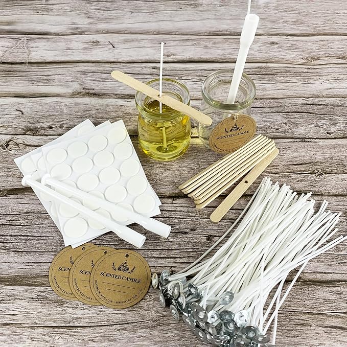 Candle Making Kit - 100pcs Wicks with Stickers, Holders, Placing Tube and Tags - 6 Inch Kit