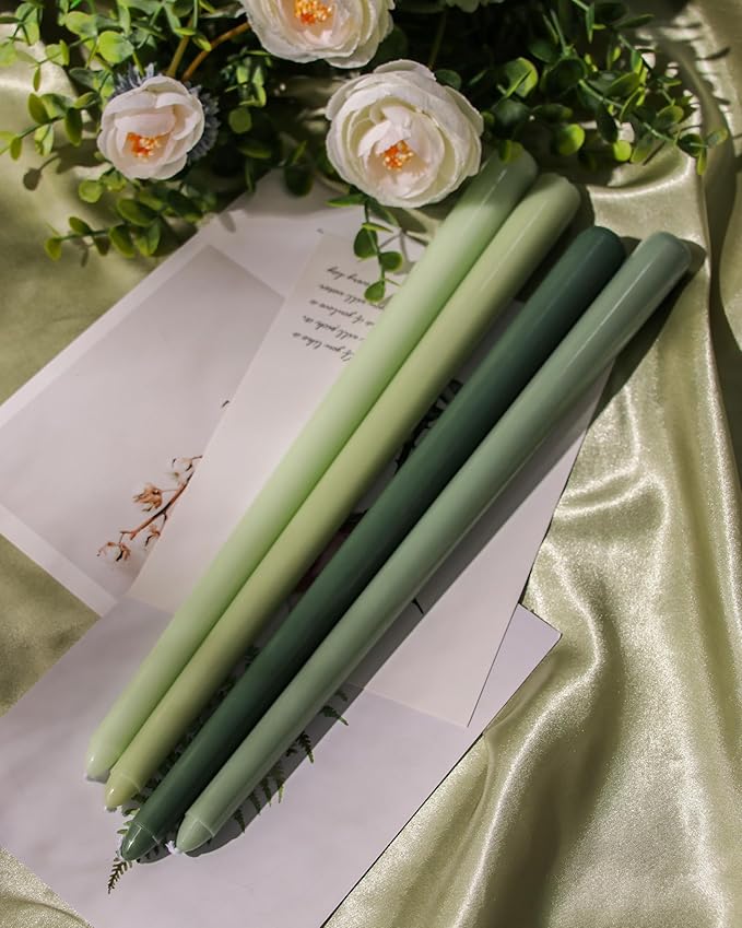 Viyffo 12 Inch Green Taper Candles 4 Pack Unscented Smokeless Long Tall Tapered Candles for Candlesticks Sticks Wedding Home Decor Dinner