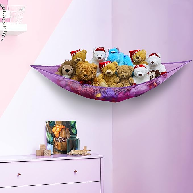 Simple Houseware 2 Pack Stuffed Animal Toy Hammock Net, Corner Wall Storage for Kids Room, Purple